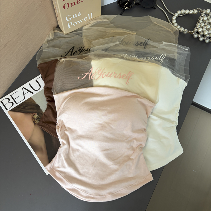 2026 Autumn 3D Print Mesh Spliced Cami Top with Chest Pads Slim Waist Women's Camisole