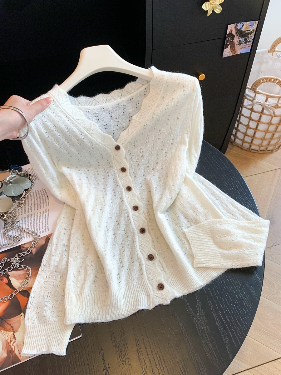 Autumn Korean Style Loose V-Neck Long Sleeve Knit Cardigan Women Casual Hollow Out Sweater - Image 2