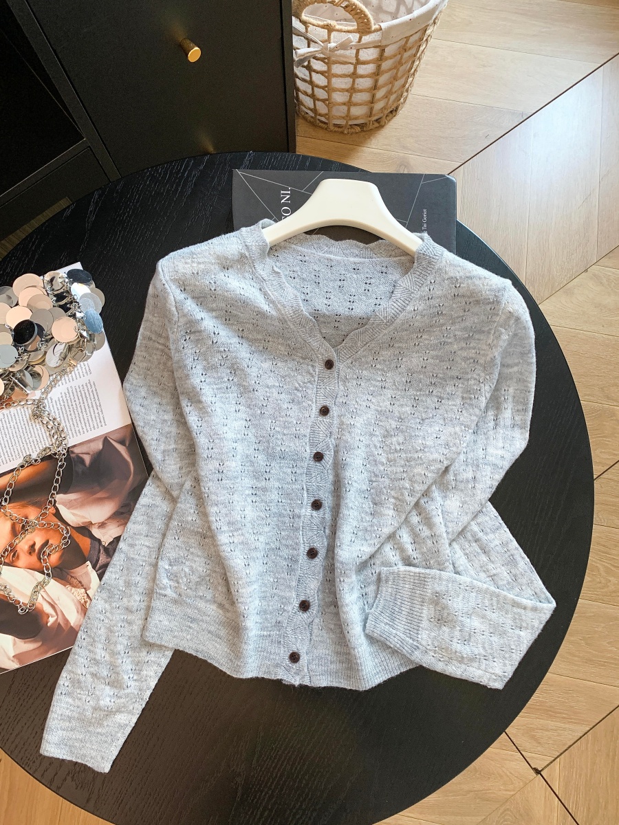 Autumn Korean Style Loose V-Neck Long Sleeve Knit Cardigan Women Casual Hollow Out Sweater - Image 4