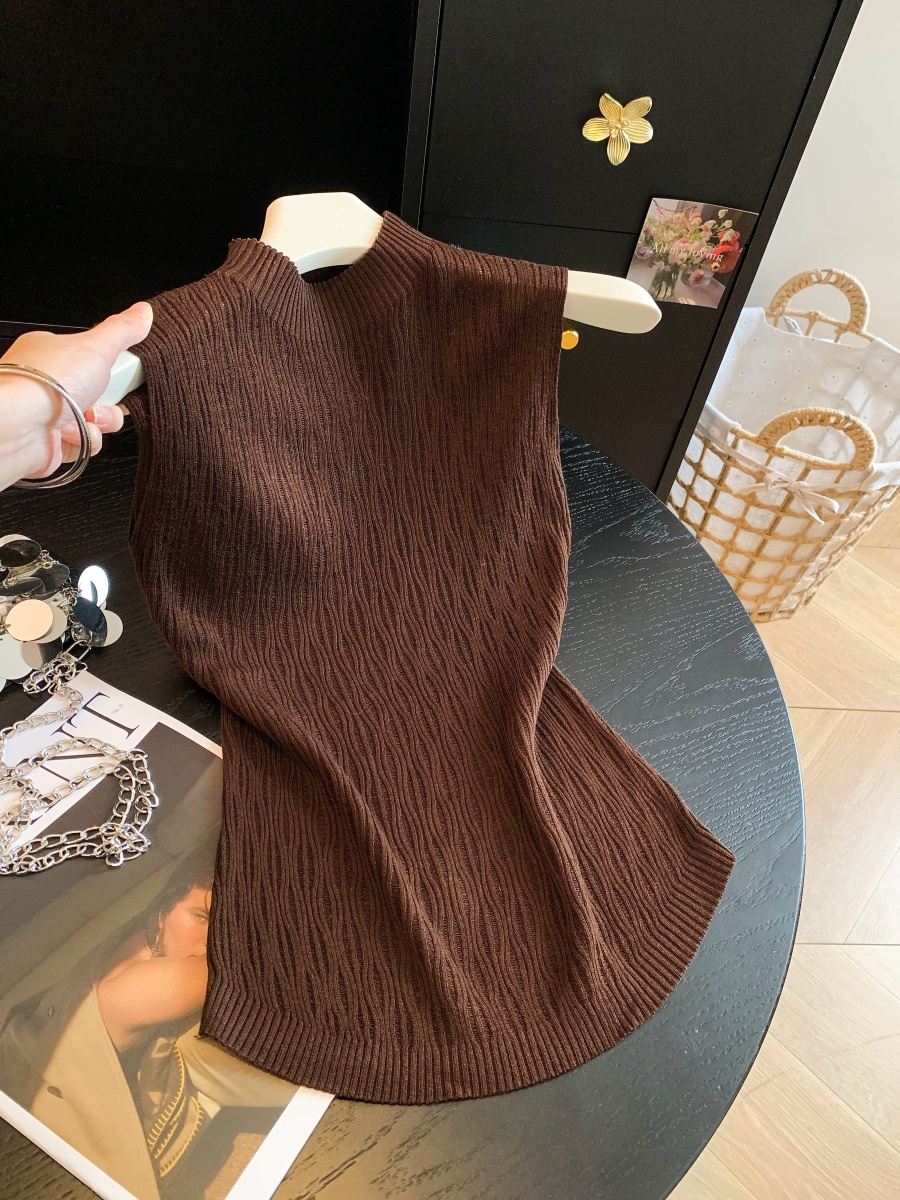 Early Autumn Half Turtleneck Textured Sleeveless Knit Vest Cami Women Slimming Versatile Stretch Off Shoulder Top