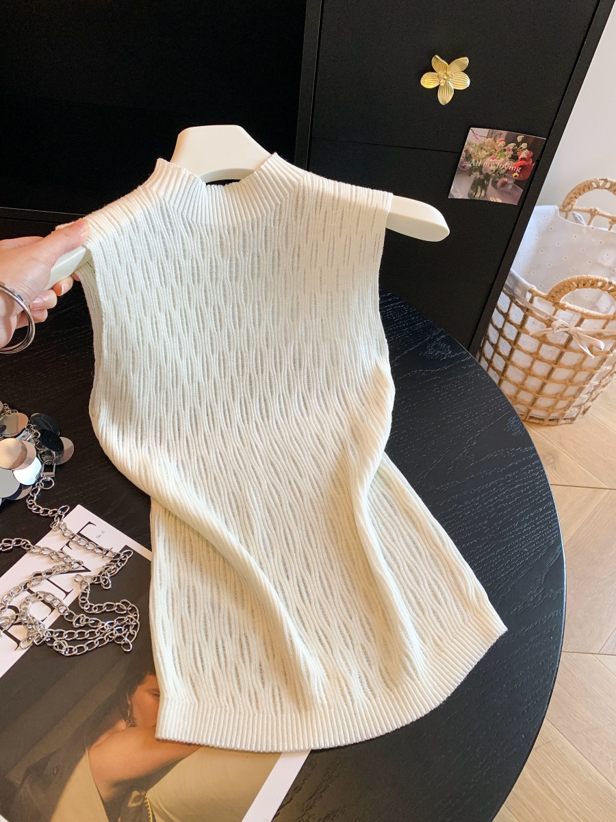 Early Autumn Half Turtleneck Textured Sleeveless Knit Vest Cami Women Slimming Versatile Stretch Off-Shoulder Top