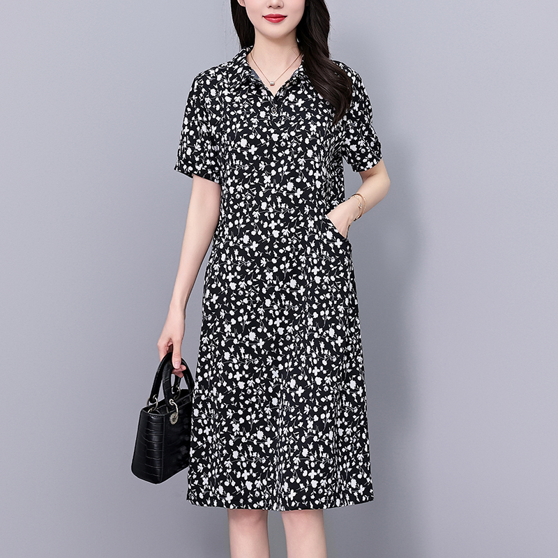 Floral Loose Slimming Plus Size Women Short Sleeve Midi Dress Summer New