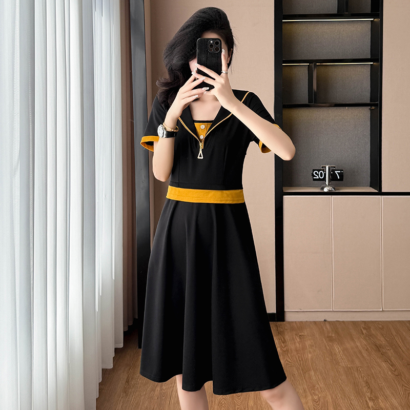 Plus Size Color Block Short Sleeve A-Line Dress Summer