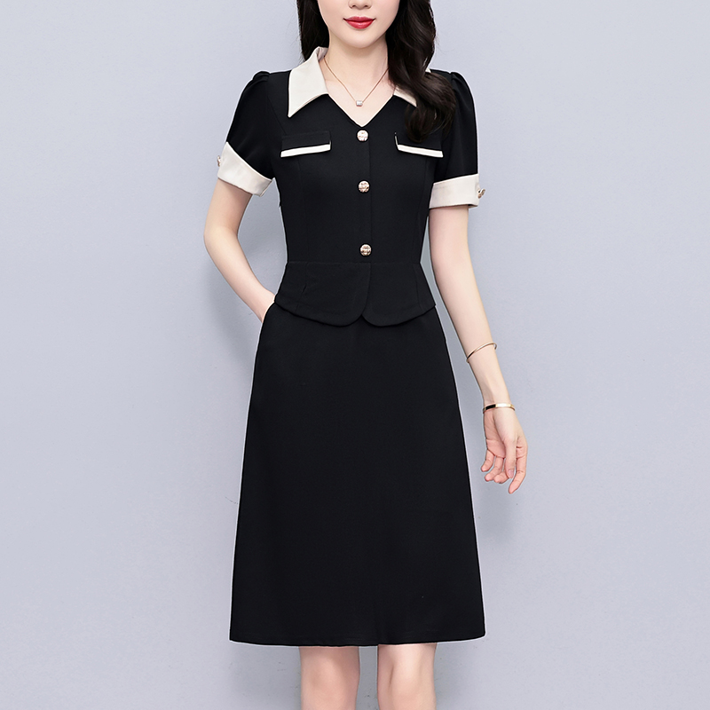 Plus Size Women's Color Block Short Sleeve V-Neck Dress for Business Summer - Image 2