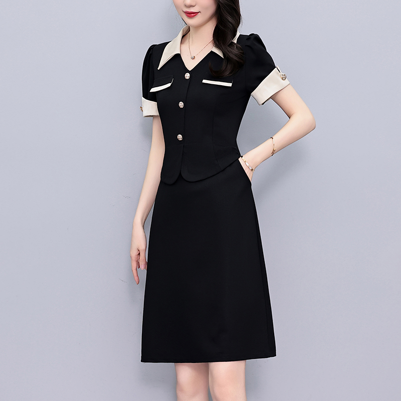 Plus Size Women's Color Block Short Sleeve V-Neck Dress for Business Summer - Image 3