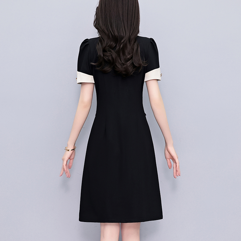 Plus Size Women's Color Block Short Sleeve V-Neck Dress for Business Summer - Image 4