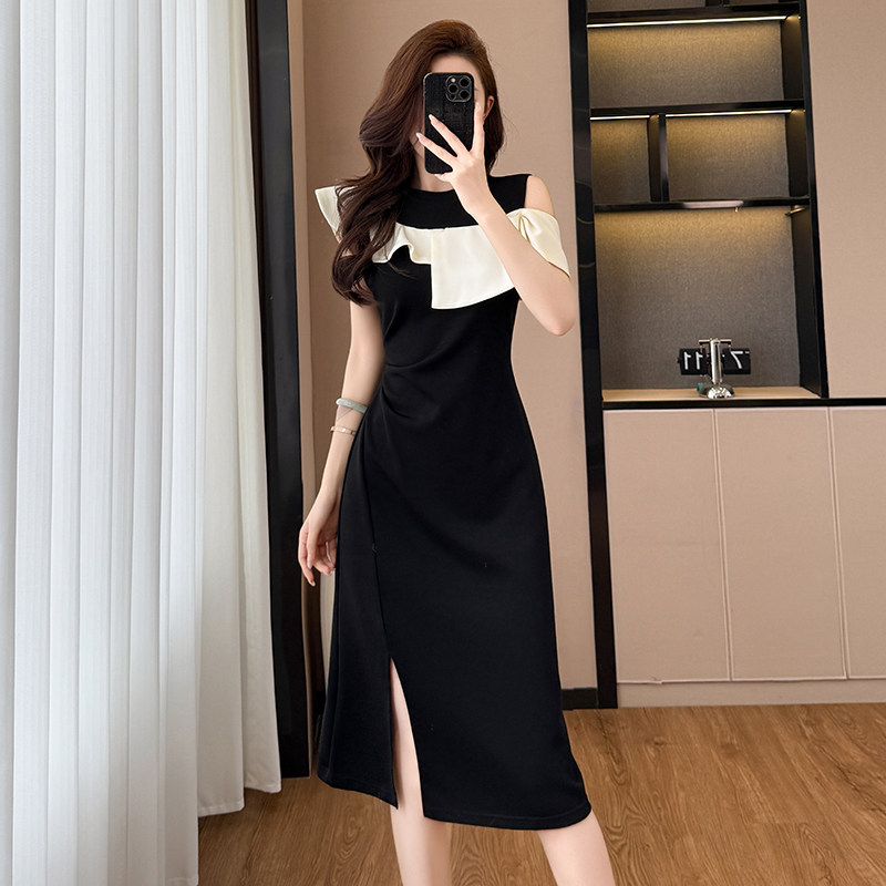 Plus Size Women's Summer Sleeveless Bodycon Dress with Color Block and Waist Cinch