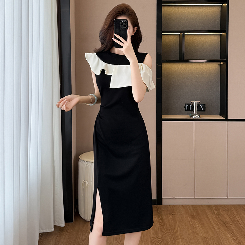 Plus Size Women's Summer Sleeveless Bodycon Dress with Color Block and Waist Cinch - Image 3