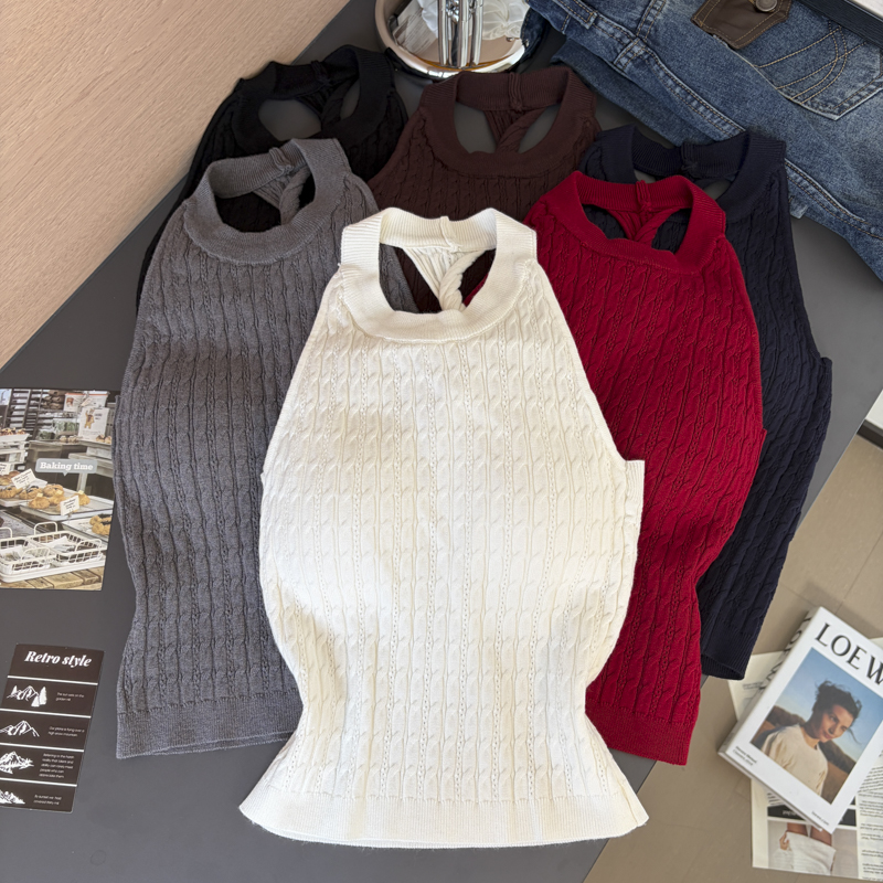 Solid Color Halter Tank Top with Chest Pads Sleeveless Women's Layering Top 2026 Fall