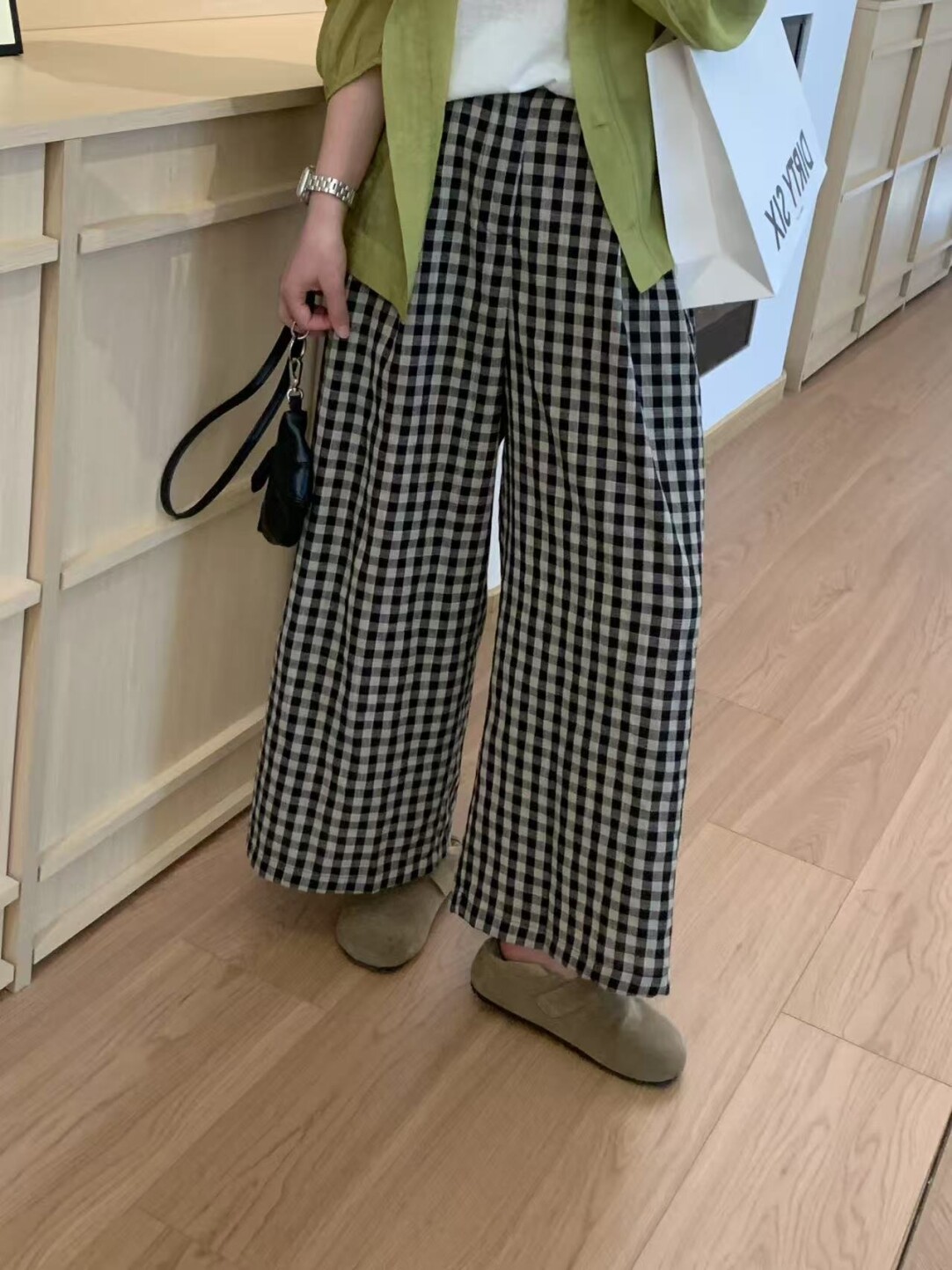 Summer Plaid Wide-Leg Casual Pants