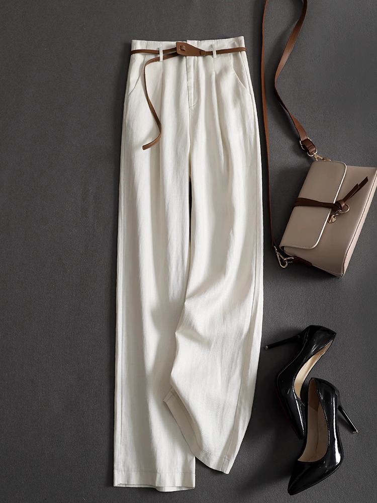 Tencel Linen Wide Leg Pants High Waist Lightweight Summer Commute Women
