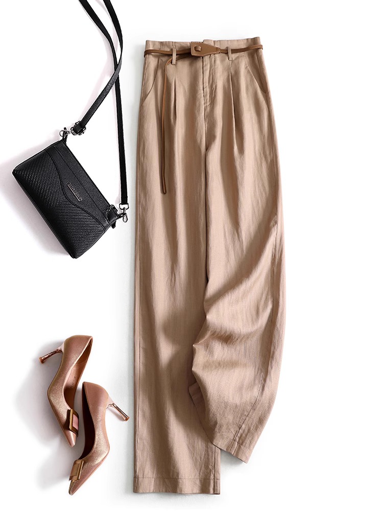 Tencel Linen Wide Leg Pants High Waist Lightweight Summer Commute Women - Image 2