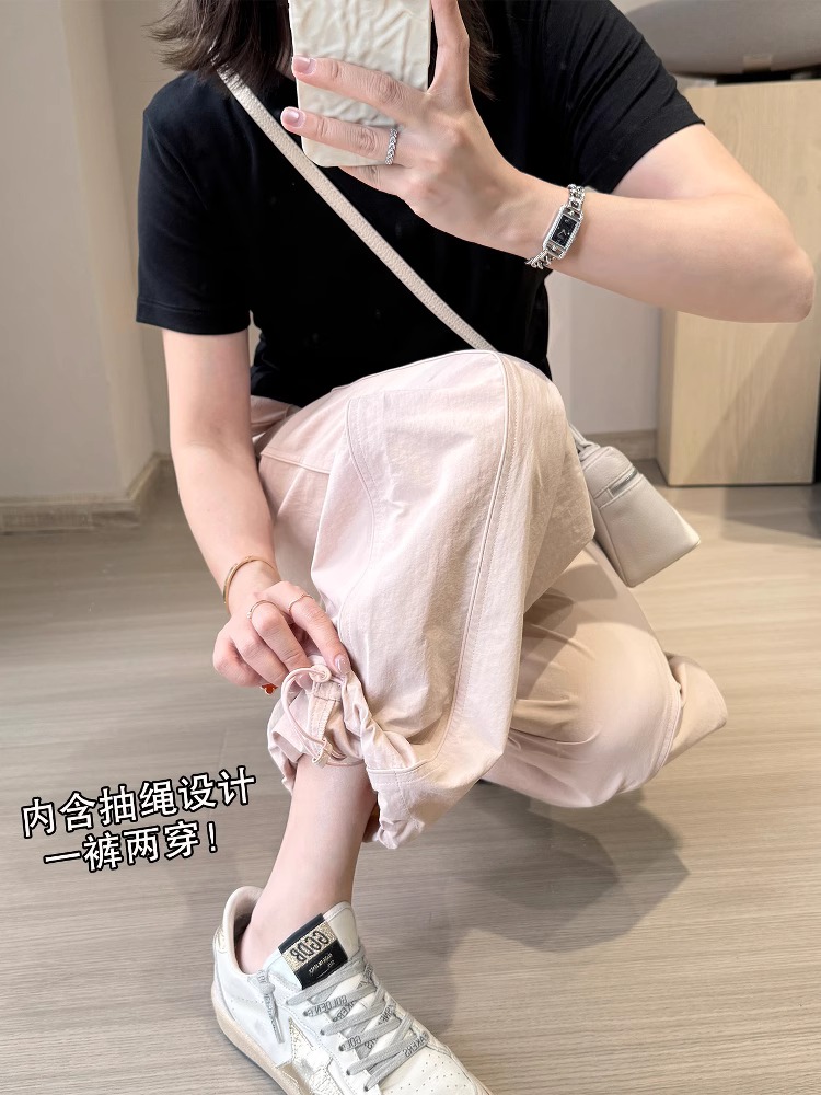 Women's Lightweight Cargo Pants Adjustable Hem Breathable High Waist Straight Leg - Image 2