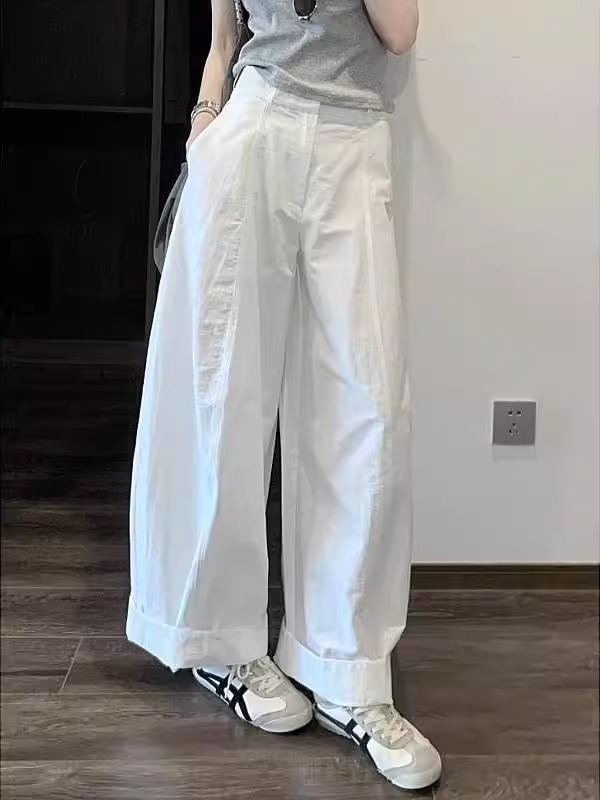 Women's Loose Straight Wide-Leg Cargo Pants Summer Korean Style High Waist